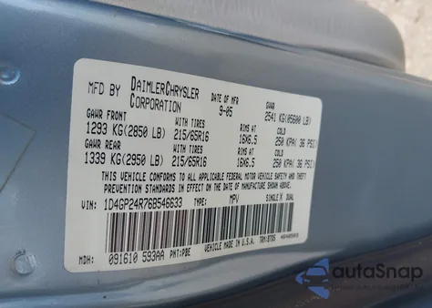 2006 Dodge Grand Caravan Se z USA, uszkodzony, nr VIN 1D4GP24R76B546633